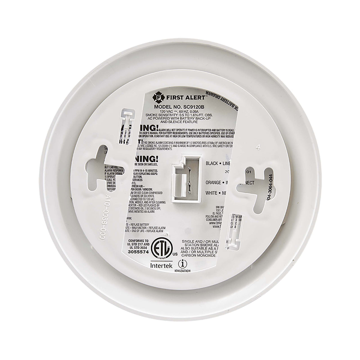 SC9120B Hardwired Smoke and Carbon Monoxide Alarm with Battery Backup - Back
