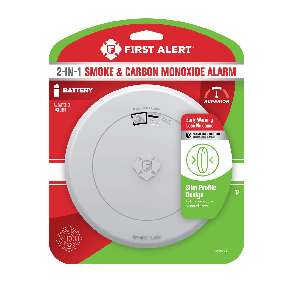 Battery-Operated 2-in-1 Smoke and CO Alarm with Slim Profile Design