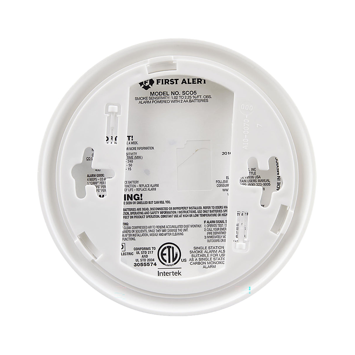 SCO5CN Combination Smoke and Carbon Monoxide Alarm Battery Operated - Back