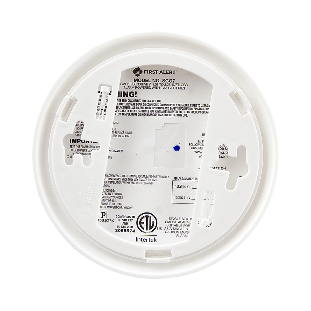 SCO7 Combination Battery Smoke and CO Alarm with Voice and Location - Back