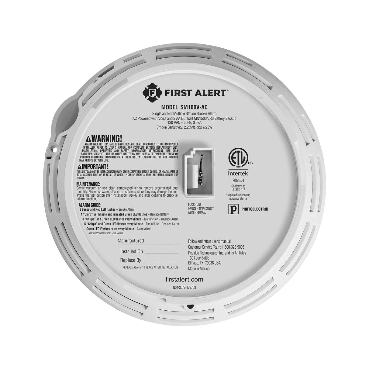Interconnect Hardwire Smoke Alarm with Battery Backup and Voice Alerts