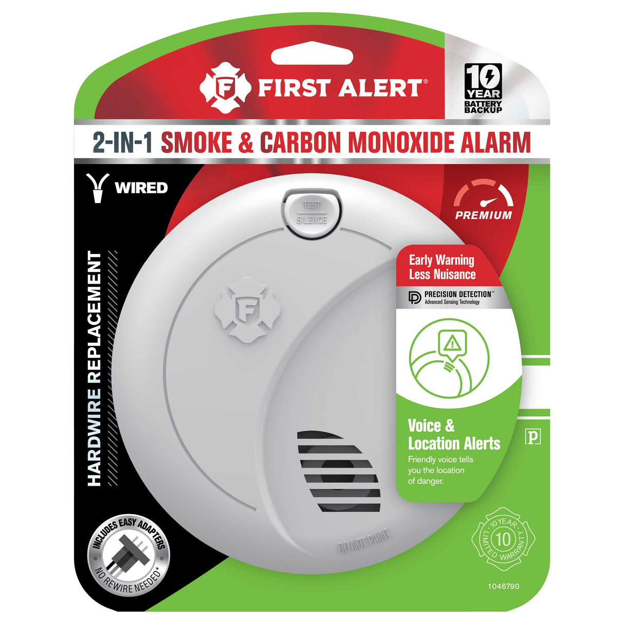 Hardwire Smoke and CO Alarm with 10-Year Battery Backup and Voice Alert