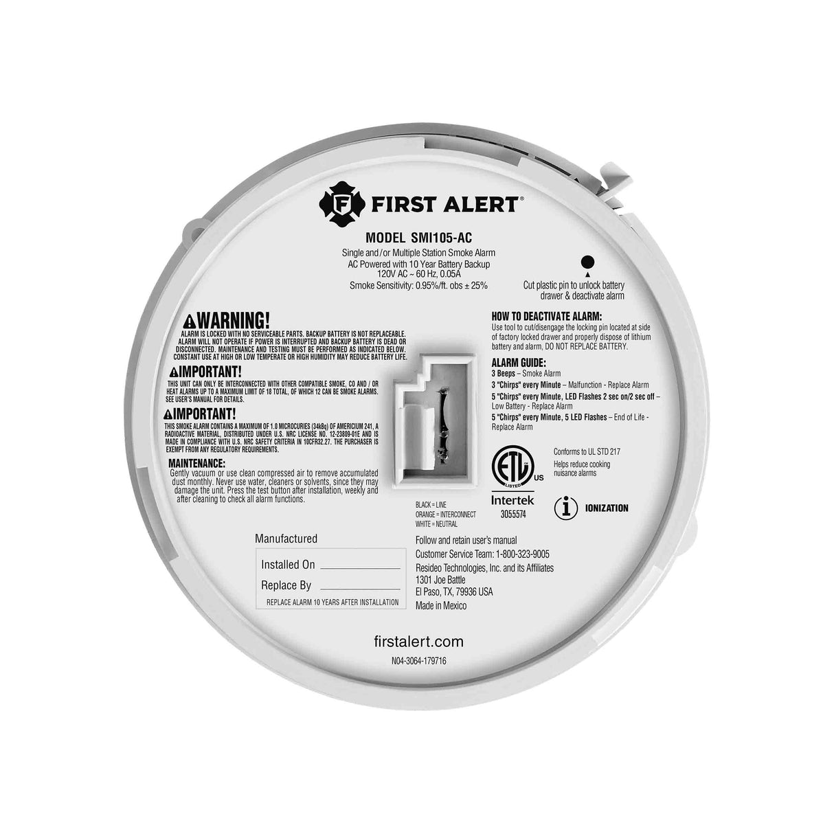 Interconnect Hardwire Smoke Alarm with 10-Year Battery Backup