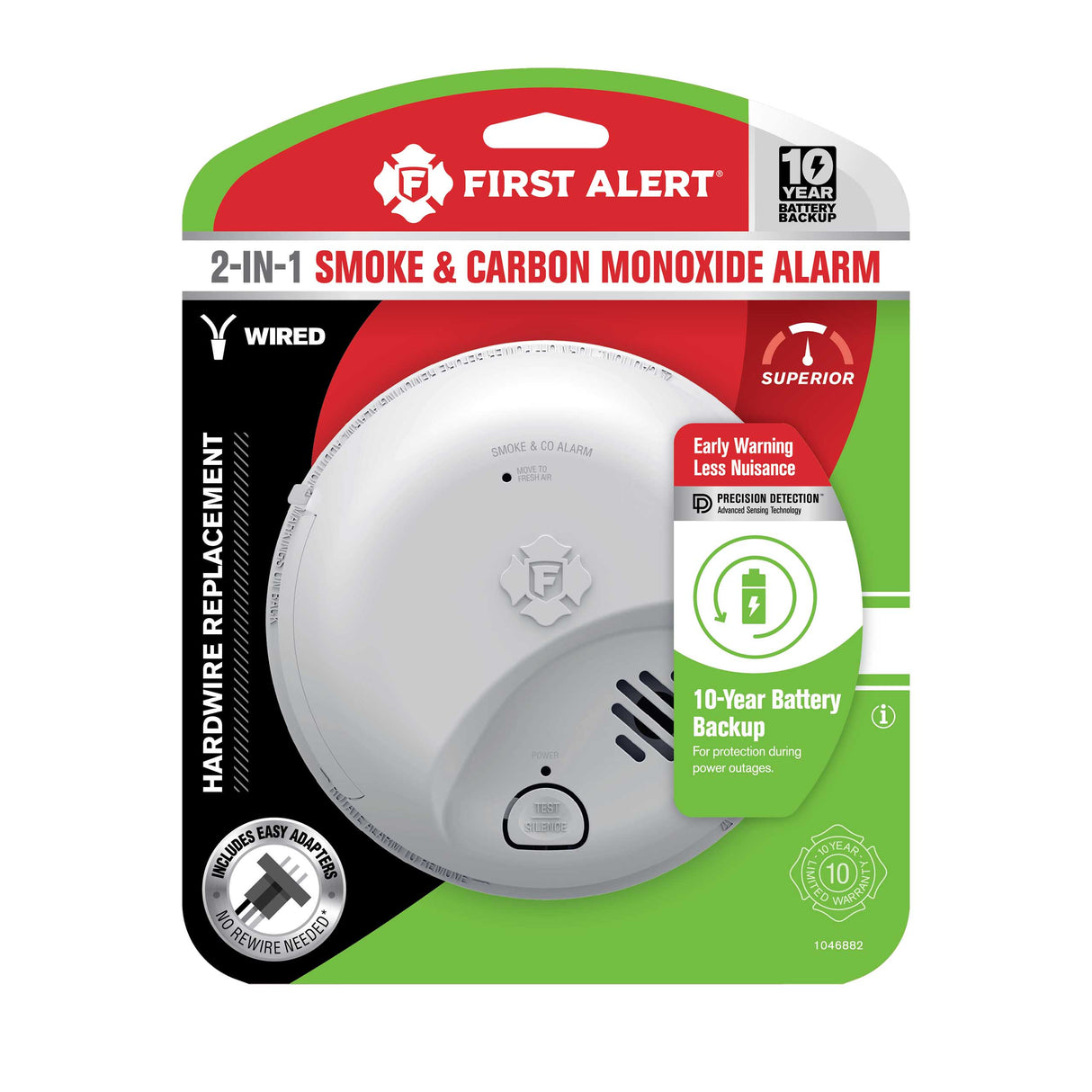 Interconnect Hardwire Smoke and CO Alarm with 10-Year Battery Backup