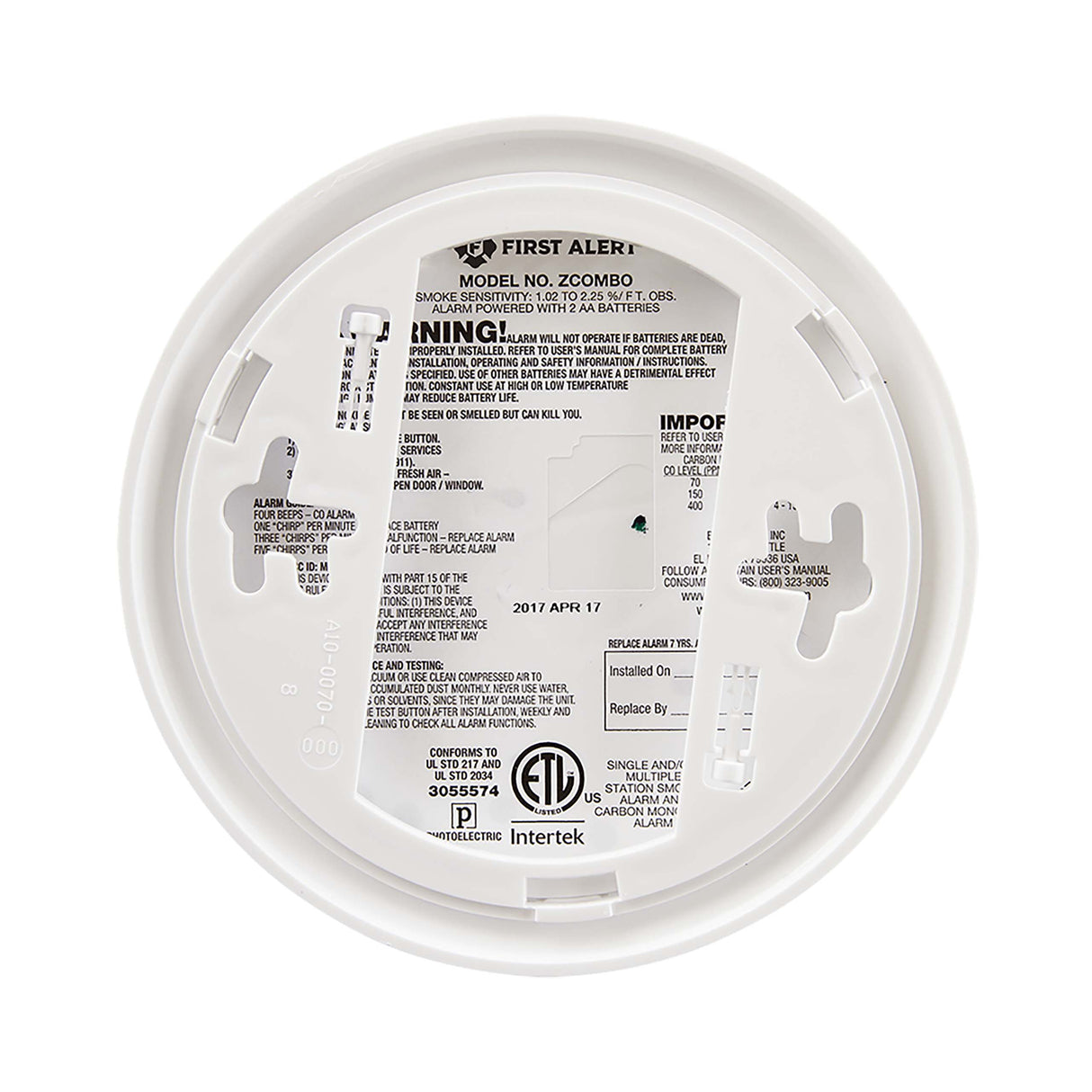 ZCOMBO Wireless Smoke and Carbon Monoxide Alarm Works with ZWAVE Ring - Back