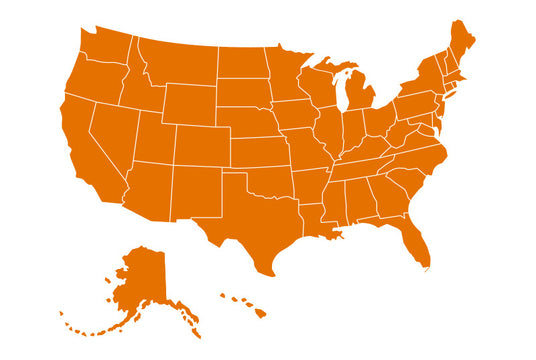 Map showing the states in the USA that require smoke detectors
